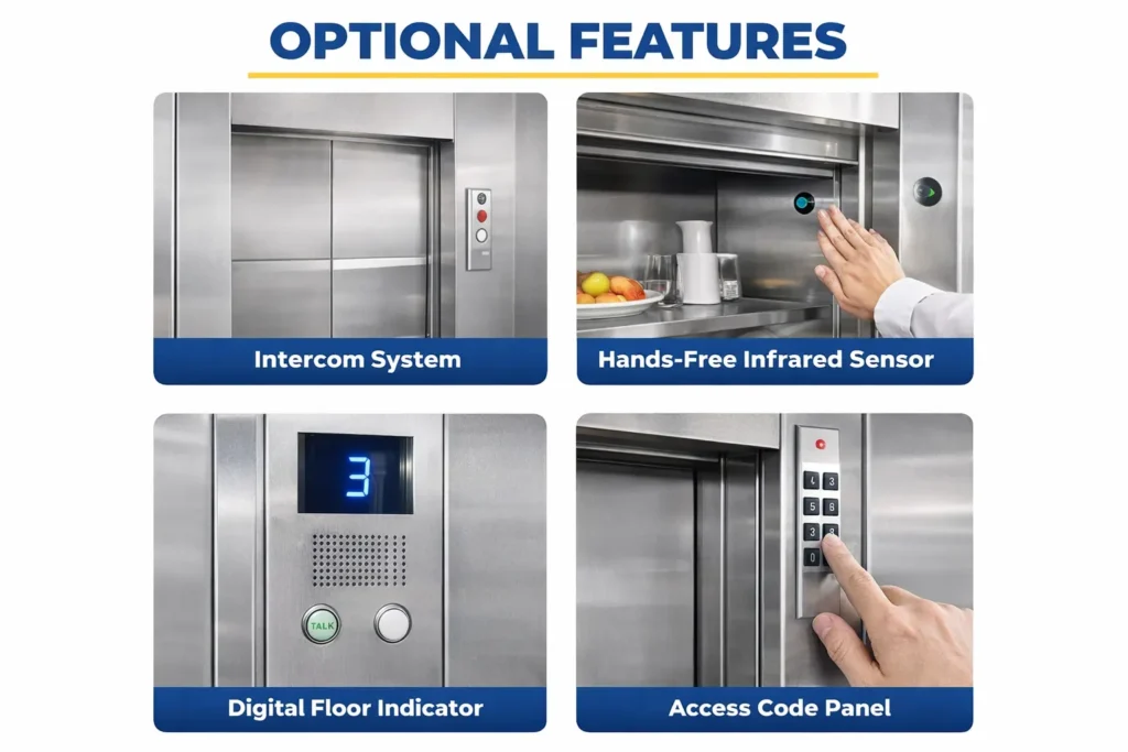 Optional features of a food dumbwaiter